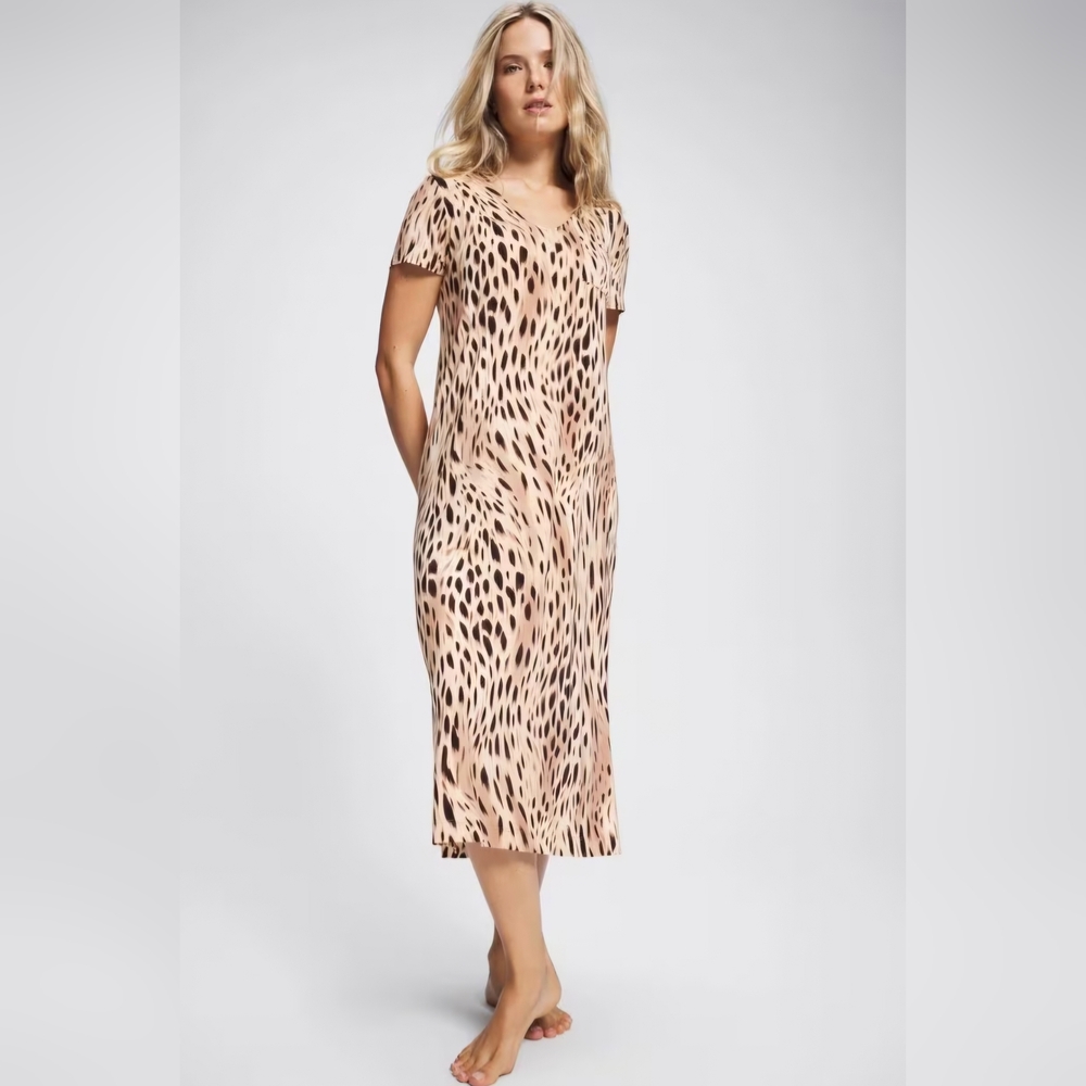 Soma Beige and Black Leopard-Print Midi Sleep Dress